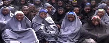 Some of the nearly 300 school girls shown in a Boko Haram video