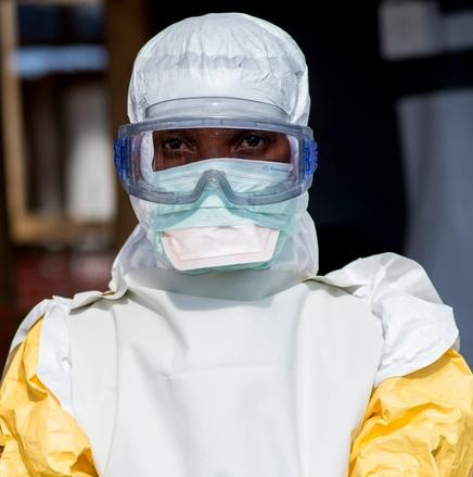 A nurse at the Kailahun MSF clinic all suited up for her work. We wish all of them well.