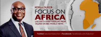 Komla Dumor on a poster announcing the launch of the programme