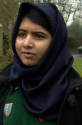 Malala in her new uniform after her amazing recovery from Taliban murderous gunshots