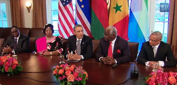 US President Obama singing praises in honour of the four African leaders he invited to the United States. What he said of President Koroma in the area of good governance means he got his notes all mixed up.