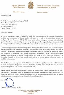 Dr Porter's resignation letter