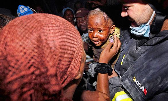 A picture of hope - the 2-year old rescued from the rubble recognises his mother...joy, heavenly joy...
